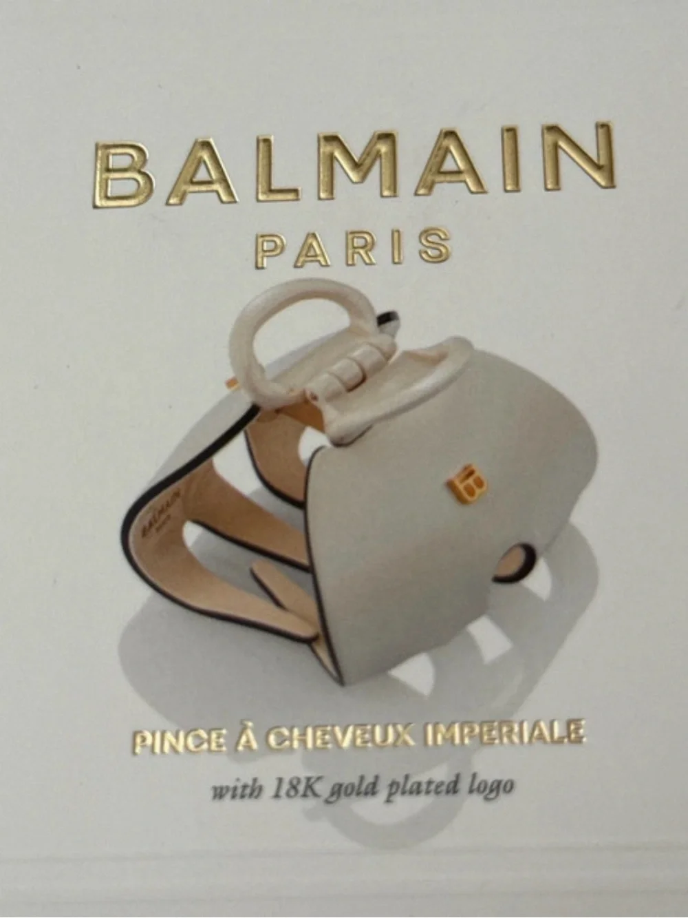 Balmain Mini Cream Hair Claw with 18K Gold Logo